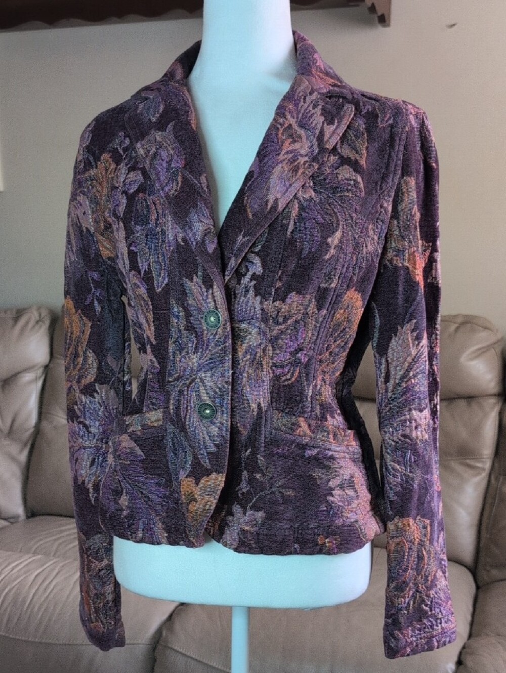 DKNY Y2K Purple Floral Textured Blazer Jacket Size S